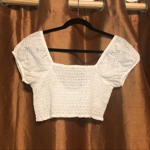Urban Outfitters Eyelet Low Back Crop Short Sleeve